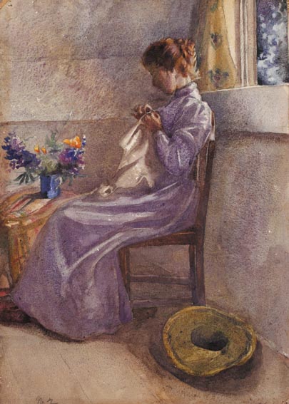 A WOMAN SEWING BY A WINDOW by Mildred Anne Butler RWS (1858-1941) at Whyte's Auctions