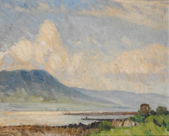 VIEW ACROSS CARLINGFORD LOUGH TOWARDS THE COOLEY MOUNTAINS, COUNTY DOWN by Charles Vincent Lamb sold for 2,400 at Whyte's Auctions