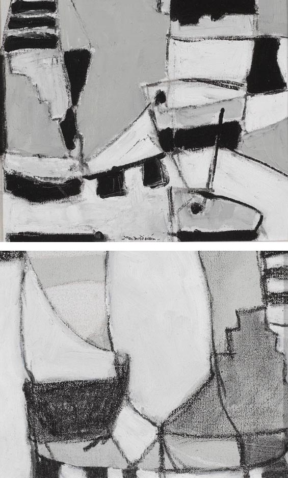 STRONG WIND IN THE HARBOUR and MOORING LINES IN HARBOUR, ST IVES (A PAIR) by Pádraig MacMiadhacháin RWA (1929-2017) RWA (1929-2017) at Whyte's Auctions