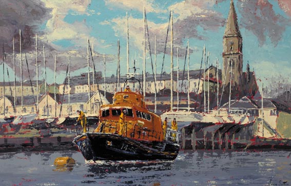 RESCUE CALL TO DUBLIN BAY - DUN LAOGHAIRE LIFE BOAT by Ivan Sutton (b.1944) at Whyte's Auctions