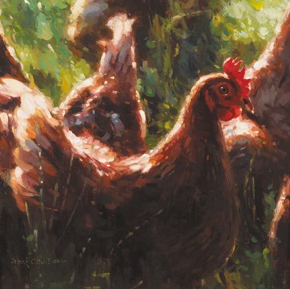 HENS IN A FIELD by Mark O'Neill sold for 4,200 at Whyte's Auctions