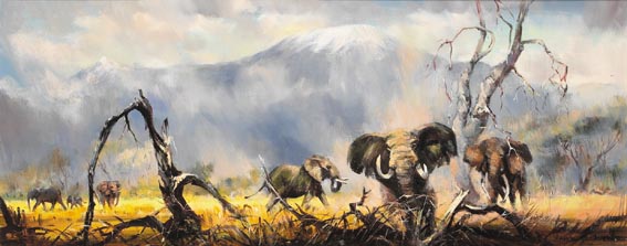 ELEPHANTS AT KILIMANJARO by Kenneth Webb RWA FRSA RUA (b.1927) at Whyte's Auctions