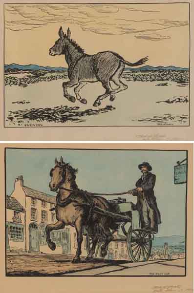 EVENING and THE POST CAR (A PAIR) by Jack Butler Yeats RHA (1871-1957) RHA (1871-1957) at Whyte's Auctions