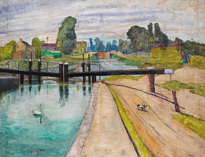 THE GRAND CANAL AT THE BLACKHORSE BRIDGE, INCHICORE by Harry Kernoff RHA (1900-1974) at Whyte's Auctions