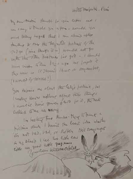 ILLUSTRATED LETTER TO STANLEY AUSTIN: "TWO LITTLE EARS" by Sir William Orpen KBE RA RI RHA (1878-1931) at Whyte's Auctions