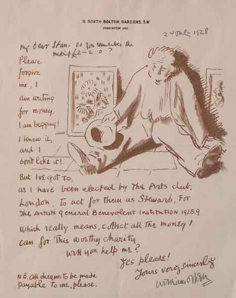 APPEAL LETTER FOR THE ARTISTS' GENERAL BENEVOLENT INSTITUTION by Sir William Orpen RA RI RHA (1878-1931) at Whyte's Auctions