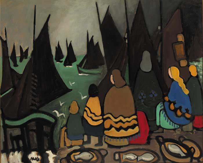 FISHWIVES  WATCHING THE BOATS by Markey Robinson (1918-1999) at Whyte's Auctions