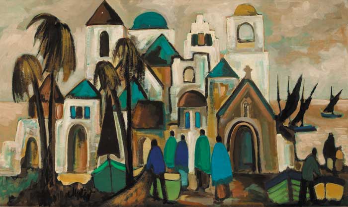 MEDITERRANEAN FISHING VILLAGE by Markey Robinson (1918-1999) at Whyte's Auctions