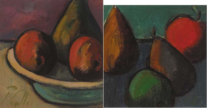 FRUIT IN A BLUE BOWL and APPLES AND PEARS II (A PAIR) by Peter Collis RHA (1929-2012) at Whyte's Auctions