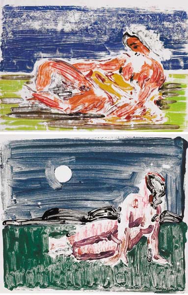 NUDE BY MOONLIGHT and RECLINING NUDE IN A LANDSCAPE (A PAIR) by Owen Walsh (1933-2002) at Whyte's Auctions