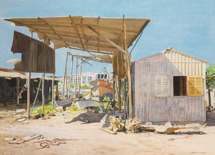 BOATYARD by Carey Clarke PPRHA (b.1936) at Whyte's Auctions
