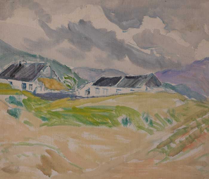 COTTAGES IN HILLS - AN OIL SKETCH by Estella Frances Solomons HRHA (1882-1968) HRHA (1882-1968) at Whyte's Auctions