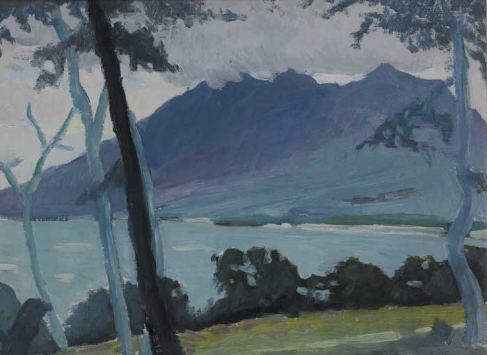 A VIEW THROUGH TREES TOWARDS MOUNTAINS AND SEA by Kitty Wilmer O'Brien RHA PWCSI (1910-1982) at Whyte's Auctions