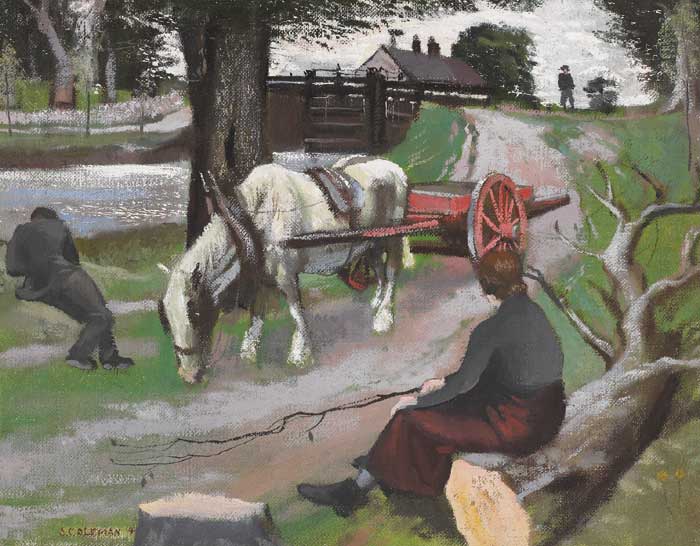 HORSE AND CART AND FIGURES RESTING BY A CANAL LOCK by Simon Coleman sold for �2,000 at Whyte's Auctions