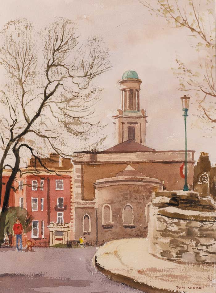 OVER THE BRIDGE - ST STEPHEN'S CHURCH by Tom Nisbet RHA (1909-2001) at Whyte's Auctions