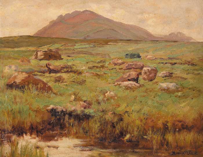 VIEW TOWARDS A MOUNTAIN ACROSS STREAM AND FIELDS by David Bond Walker (1891-1977) at Whyte's Auctions
