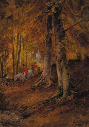 HUNTSMEN AND HOUNDS IN A BEECH WOOD by Sam Garratt (fl. 1900-1938) (fl. 1900-1938) at Whyte's Auctions