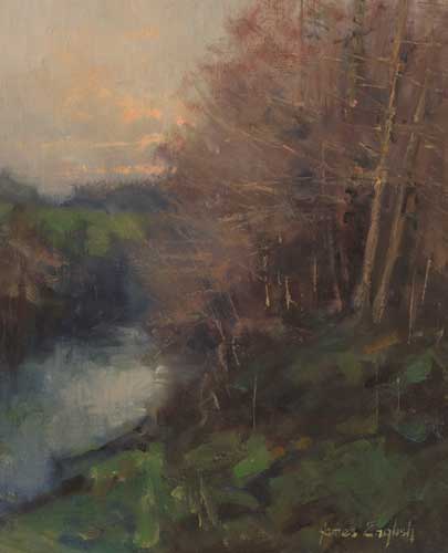 RIVERBANK, WINTER DUSK by James English RHA (b.1946) at Whyte's Auctions