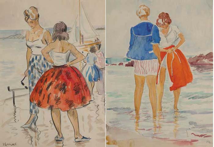 WOMEN AT THE BEACH (A PAIR) by Patrick Leonard HRHA (1918-2005) at Whyte's Auctions