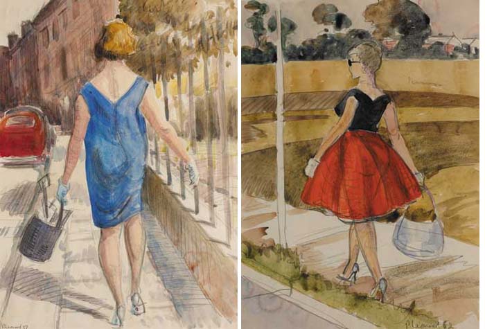 STUDIES: WOMAN IN BLUE DRESS, 1957 and WOMAN IN RED SKIRT, 1962 (A PAIR) by Patrick Leonard HRHA (1918-2005) at Whyte's Auctions