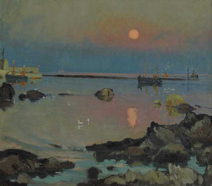 MOON OVER RUSH HARBOUR by Patrick Leonard HRHA (1918-2005) at Whyte's Auctions