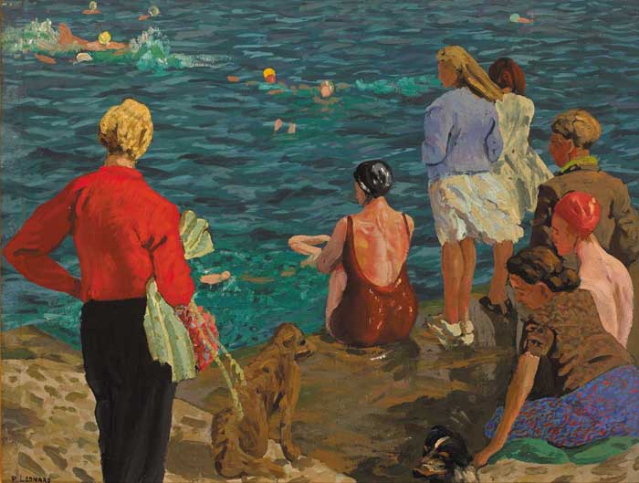 WATCHING THE SEA BATHERS by Patrick Leonard HRHA (1918-2005) at Whyte's Auctions