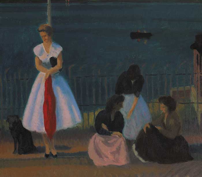 AT THE BUS STOP (DOLLYMOUNT) by Patrick Leonard HRHA (1918-2005) at Whyte's Auctions