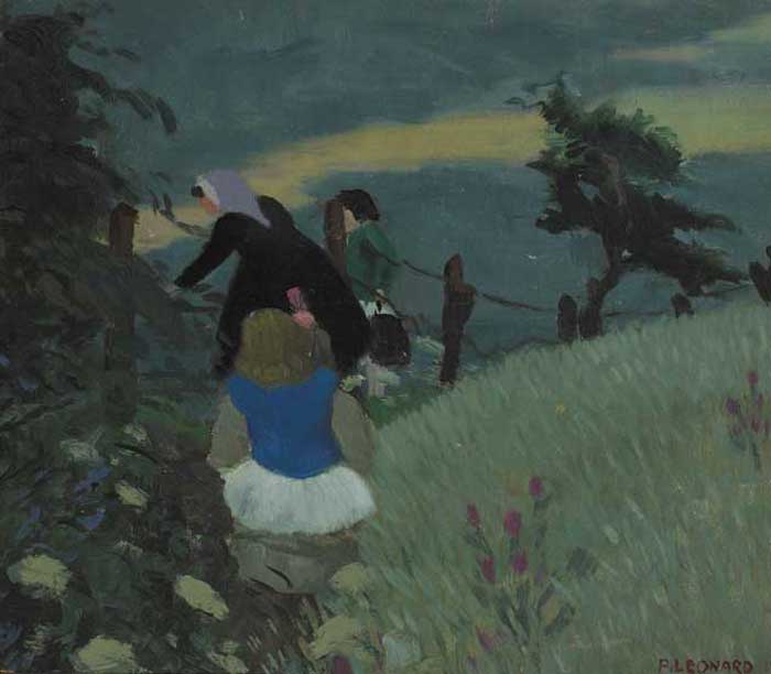 WOMAN AND TWO GIRLS CROSSING A FENCE, 1958 by Patrick Leonard HRHA (1918-2005) at Whyte's Auctions