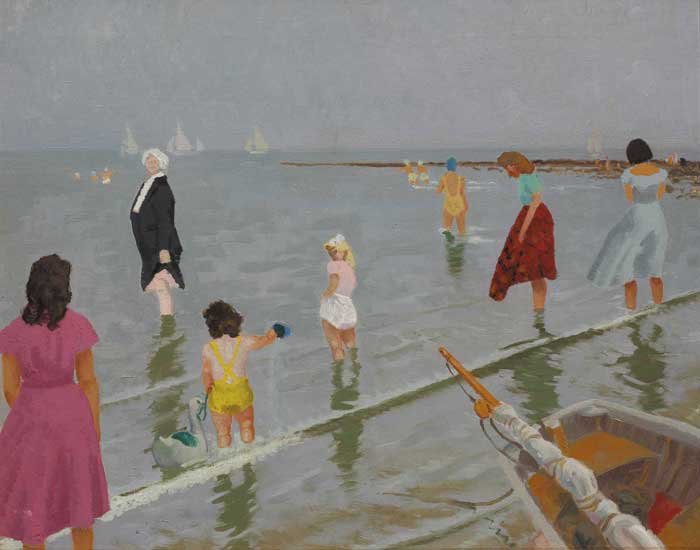 WOMEN AND CHILDREN PADDLING by Patrick Leonard HRHA (1918-2005) at Whyte's Auctions