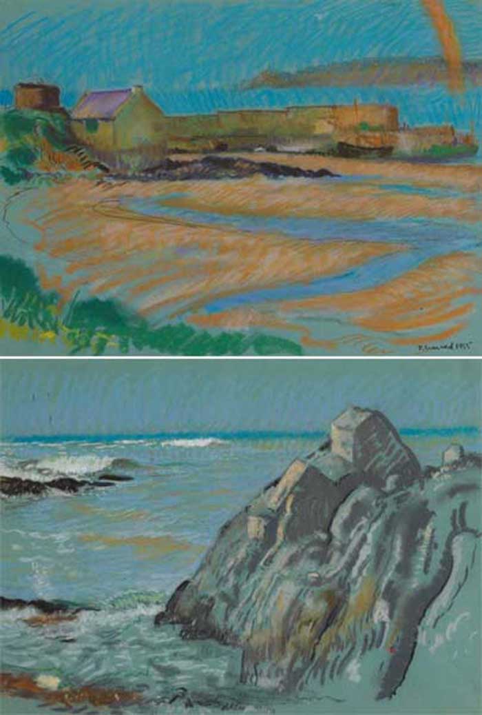 LOUGHSHINNY HARBOUR, 1955, and ROCKS AND SEA (A PAIR) by Patrick Leonard HRHA (1918-2005) at Whyte's Auctions