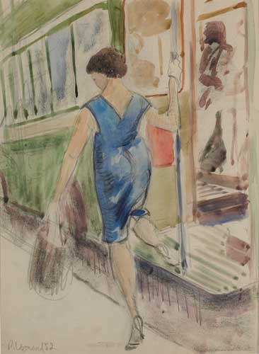 STUDIES OF WOMEN INCLUDING WOMAN DISEMBARKING FROM A BUS, 1952 (SET OF FOUR) by Patrick Leonard HRHA (1918-2005) at Whyte's Auctions