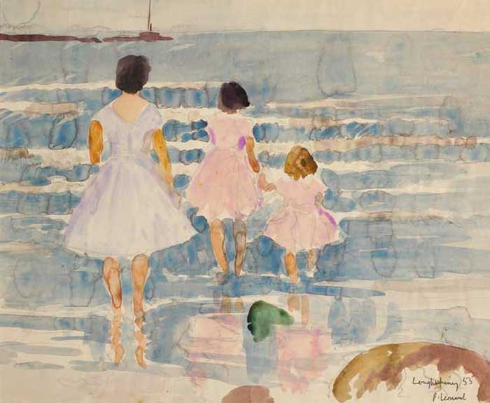 WOMAN AND GIRLS PADDLING AT LOUGHSHINNY, 1955, PLUS TWO FIGURE STUDIES (SET OF THREE) by Patrick Leonard HRHA (1918-2005) HRHA (1918-2005) at Whyte's Auctions