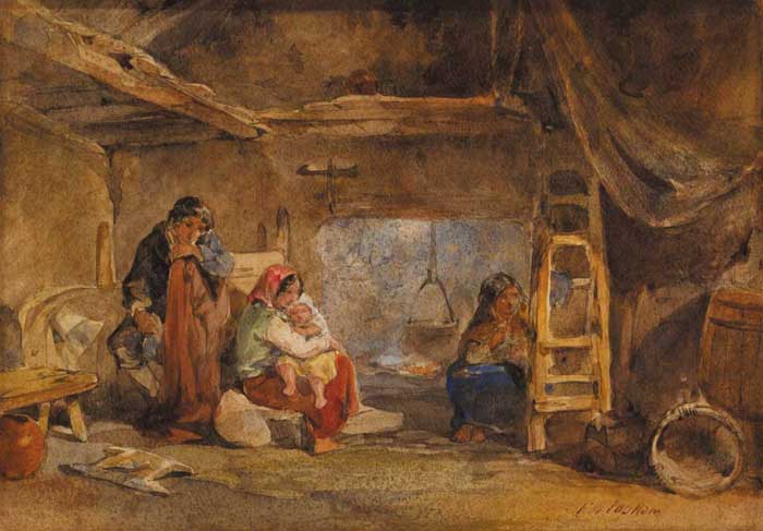FIGURES IN AN IRISH CABIN, circa 1844 by Francis William Topham RA OWS (1808-1877) at Whyte's Auctions