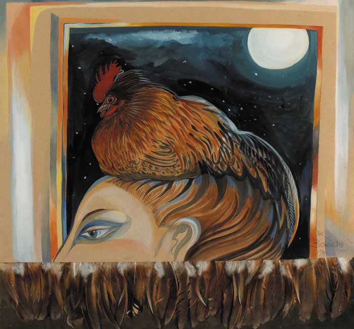 WOMAN WITH BANTAM ON HEAD, 1984 by Pauline Bewick RHA (b.1935) at Whyte's Auctions