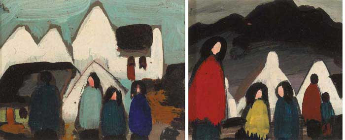 SHAWLIES AND COTTAGES (A PAIR) by Markey Robinson (1918-1999) (1918-1999) at Whyte's Auctions