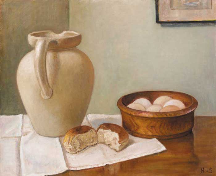 JUG, EGGS AND BREAD, 1991 by Hilda van Stockum HRHA (b.1908) at Whyte's Auctions