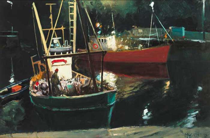 FISHING BOATS AT KILLYBEGS, COUNTY DONEGAL, 1992 by Cecil Maguire RHA RUA (1930-2020) RHA RUA (1930-2020) at Whyte's Auctions