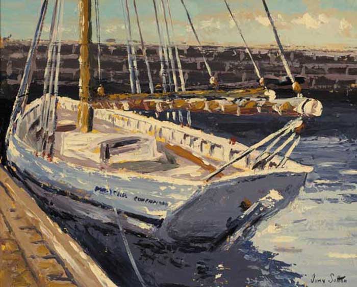 BRETON GAFF RIGGER BERTHED IN OUTER HARBOUR, CONCARNEAU by Ivan Sutton (b.1944) (b.1944) at Whyte's Auctions