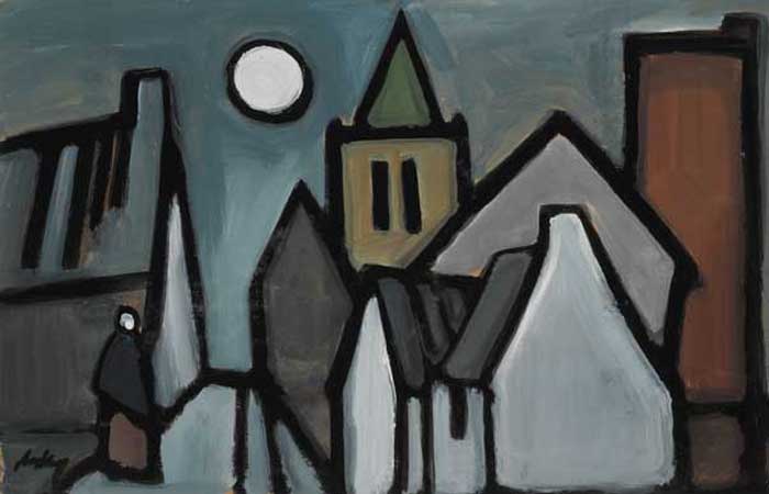 FULL MOON OVER VILLAGE by Markey Robinson (1918-1999) (1918-1999) at Whyte's Auctions