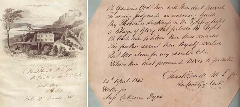 inscription and signature on his Derrynane notepaper engraved with an image of his house. at Whyte's Auctions