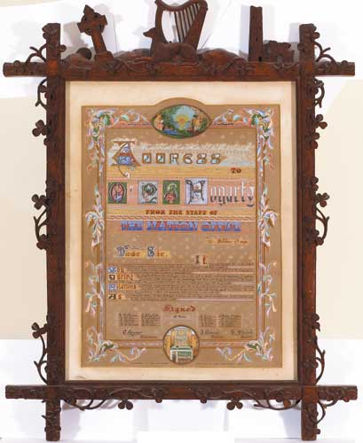 Illuminated address to the editor of the Nation newspaper, Mr P. J. Fogarty. at Whyte's Auctions
