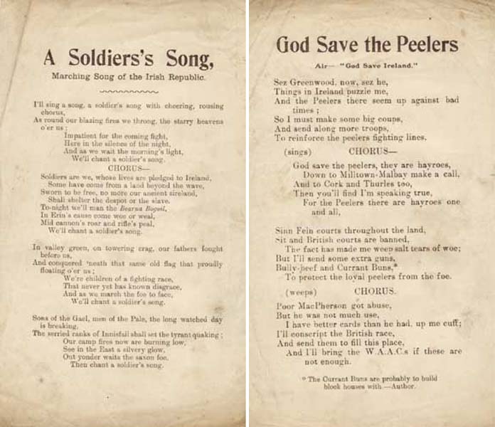 Including <i>The Soldier's Song, The Walls of Derry, Save the Peelers, The Men of the Bold IRA</I>etc at Whyte's Auctions