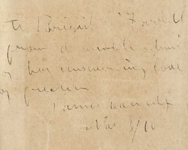 with a handwritten dedication by the author "to Brigid Farrell from a humble admirer of her at Whyte's Auctions