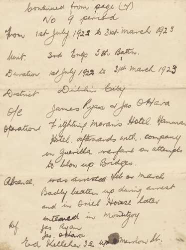 A unique handwritten statement of service by an Irish Volunteer William Ronan at Whyte's Auctions
