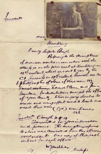 Royal Irish Constabulary letter with photograph of suspects, 1 June 1919. at Whyte's Auctions