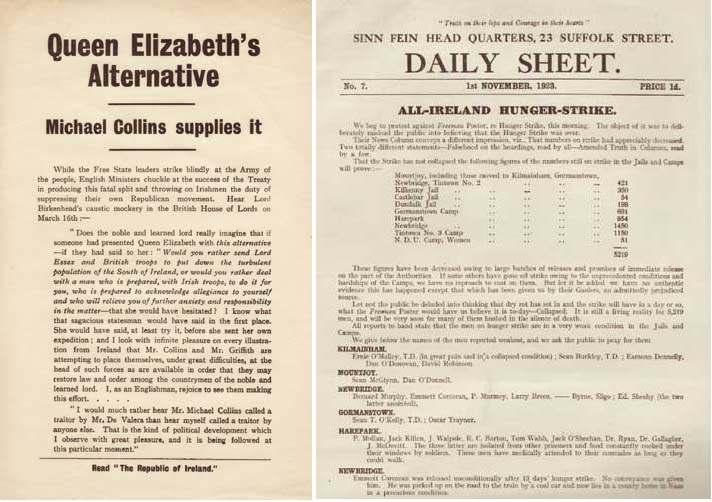 "Queen Elizabeth's Alternative - Michael Collins supplies it" also Sinn Fin HQ "Daily Sheet" at Whyte's Auctions