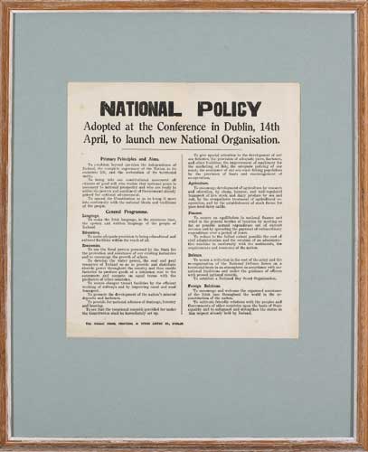 Poster notice to announce launch of Fianna Fail: National Policy to Launch new National Organisation at Whyte's Auctions