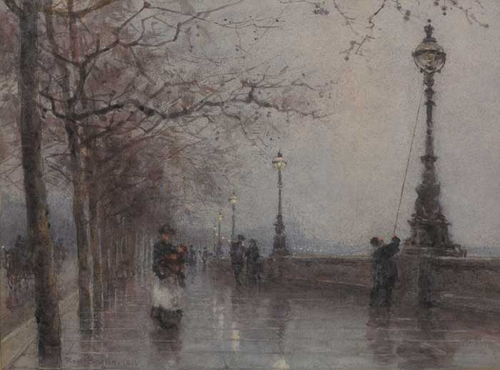 THE LAST LAMP, THAMES EMBANKMENT AT DUSK, 1886 by Rose Mary Barton RWS (1856-1929) at Whyte's Auctions