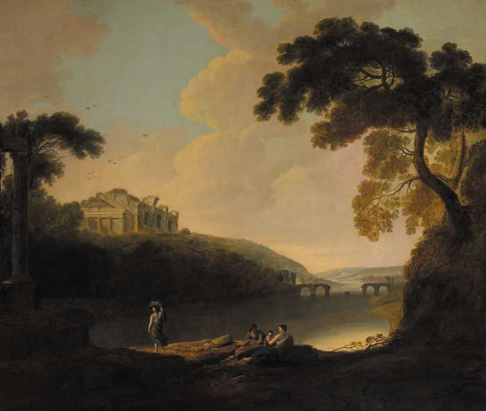 IN ARCADIA (ITALIANATE LANDSCAPE WITH FIGURES BY A RIVER AND RUINED ACROPOLIS IN DISTANCE) at Whyte's Auctions