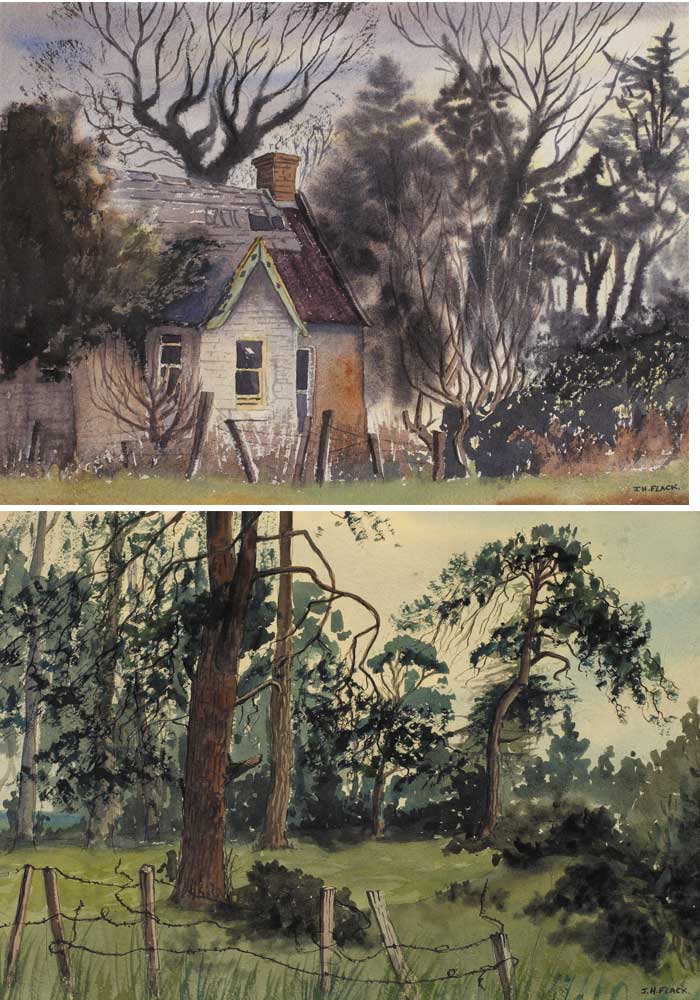 DERELICT COTTAGE and ON THE EDGE OF A WOODLAND (A PAIR), 1978 by James Hall Flack sold for �370 at Whyte's Auctions